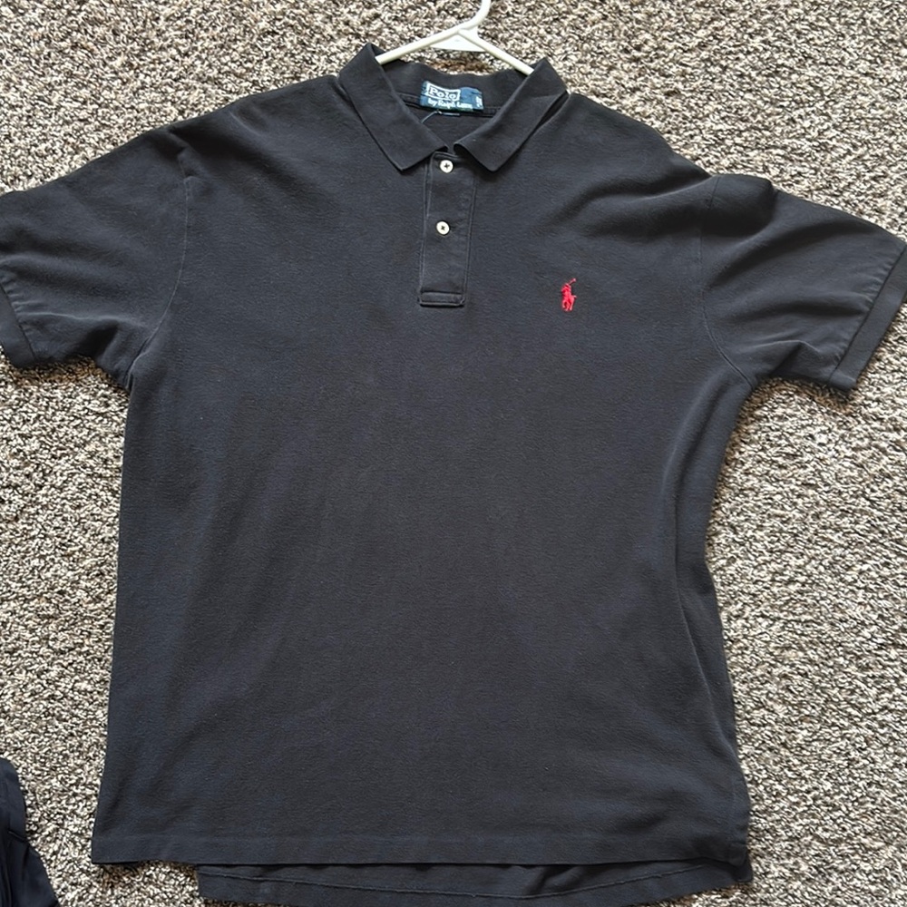 Black Polo Shirt with Red Logo